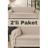 Saçaklı Koltuk Örtüsü 3+3 Krem Renk